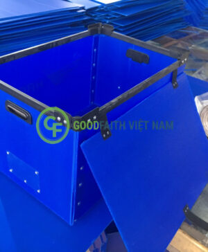 Thùng Nhựa Danpla Màu Xanh Tím Đáy Gập 2 Lớp Có Góc Xoay 630x430x400x4mm